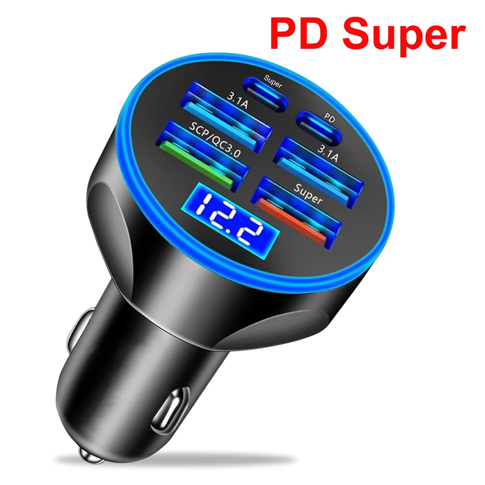 UYUXIO Multi Port USB C Car Charger Adapter Voltage Display PD 30W