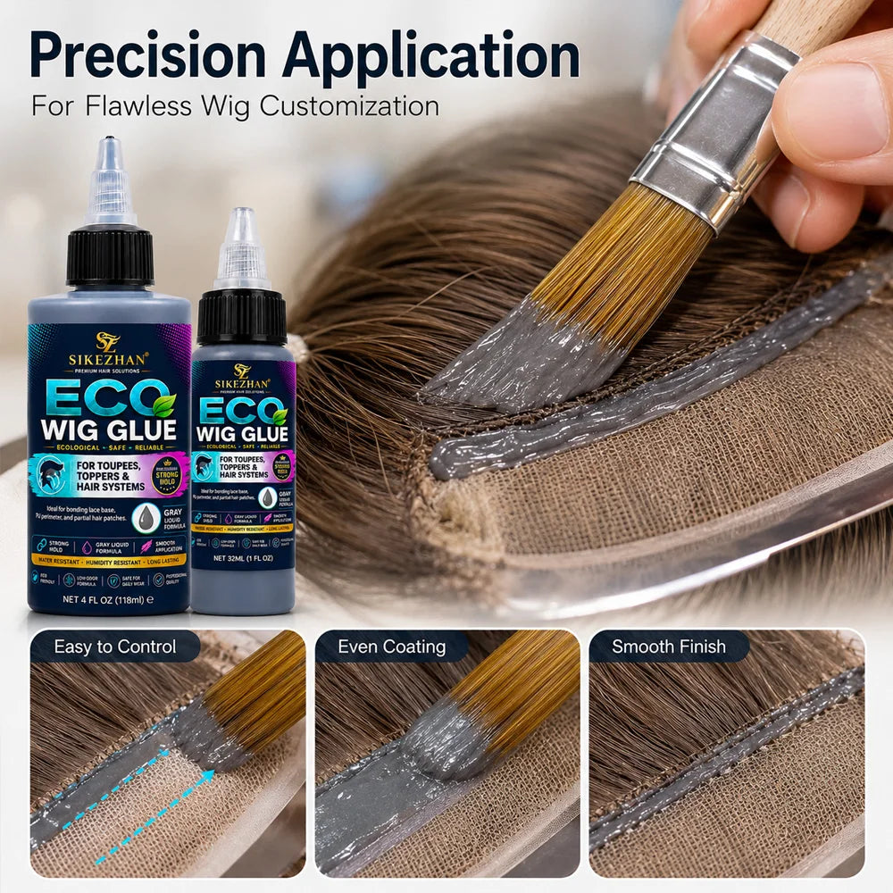 SIKEZHAN Gray Liquid Wig Glue with Applicator Brush for Toupee Hair System Lace Base PU Edge Hair Topper and Partial Hairpiece Zpaxo