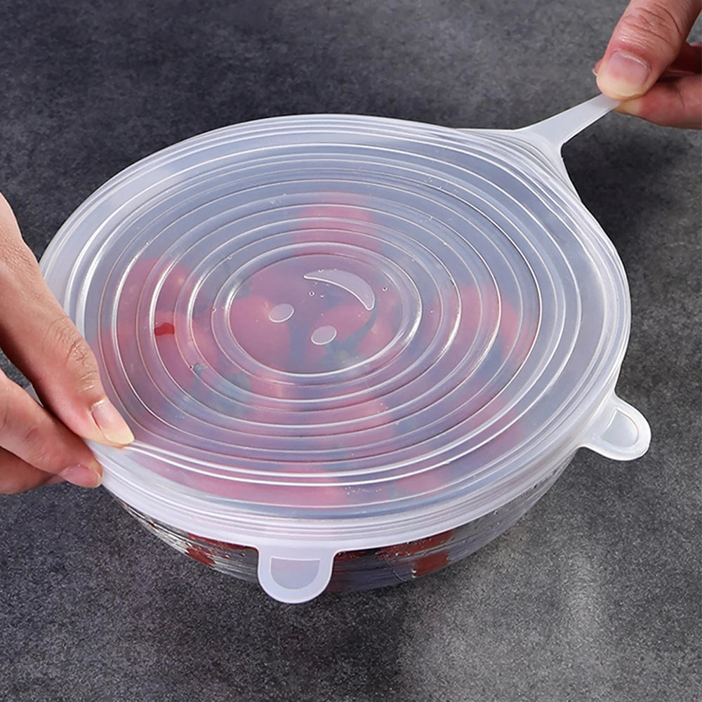 6Pcs Silicone Elastic Cover Universal Food Packaging Stretch Lids for Bowl Pot Dish Reusable Food Fresh Cover 6 Sizes Zpaxo