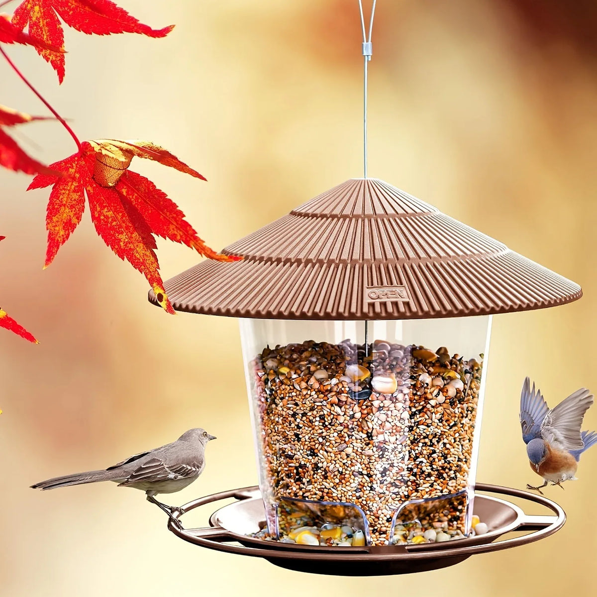 Bird Feeder Automatic Foot Feeding Tool Outdoor Hanging Nut Multiple Zpaxo Brown