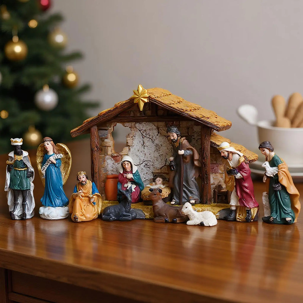Nativity Christmas Manger Decoration Resin Figurine Bookshelf Home
