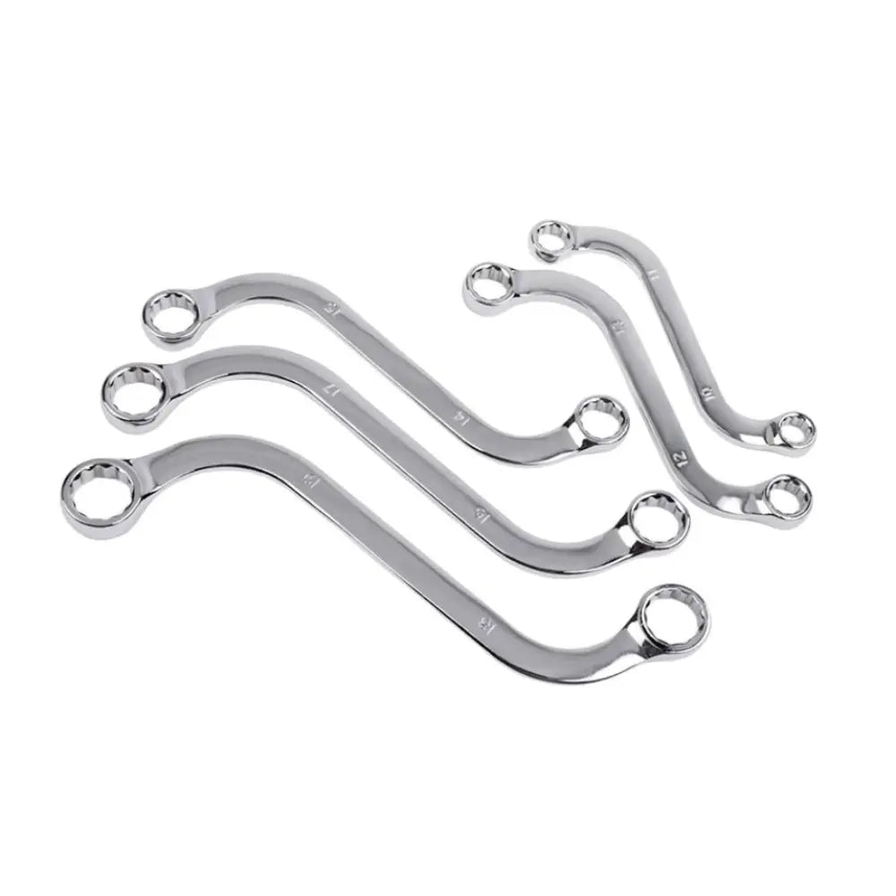 5Pcs Set S-Type Wrench 10-19 Size 140-240MM Length Elbow Wrench Curved Design Plum Plate Combination Ring Spanner Hand Tools Zpaxo