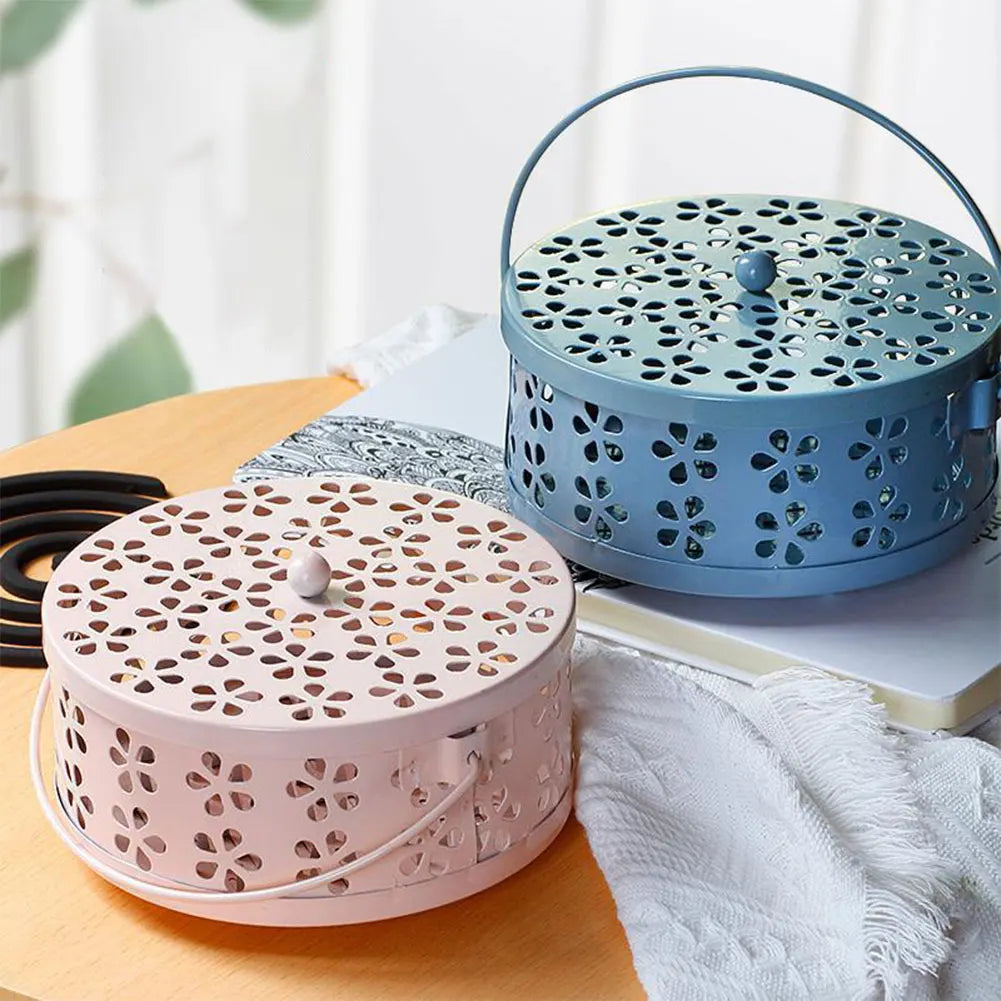 Metal Mosquito Coil Holder with Lid and Handle Incense Coil Burner Mosquito Coil Holder for Home and Outdoor Camping Zpaxo