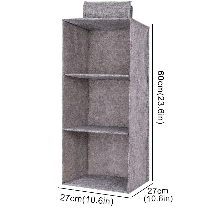 Multi-Layer Hanging Closet Organizer Hanging Bag/Shelf,Collapsible Wardrobe Sundries Organizer washable fabric Zpaxo Gray 3-layer