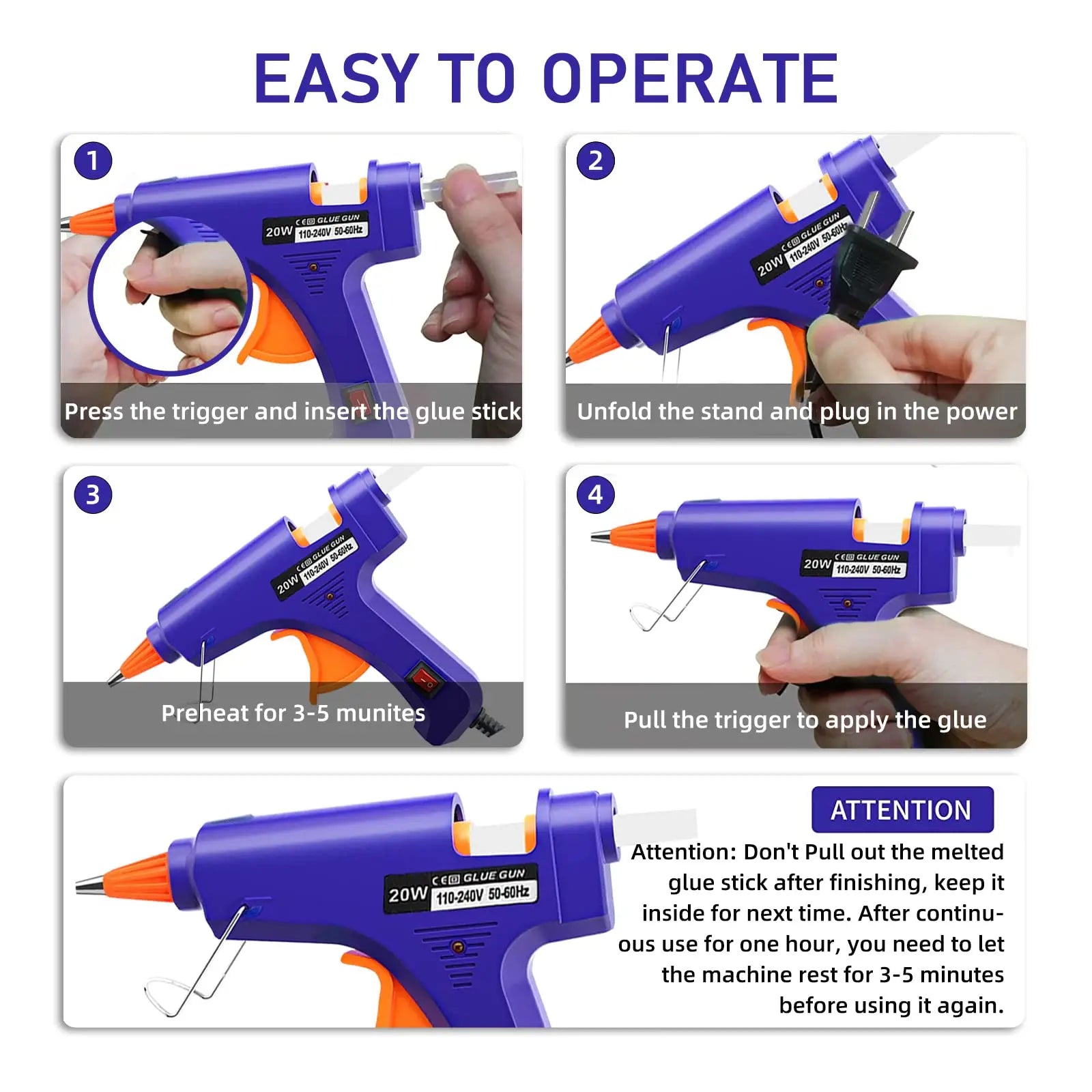 20W Hot Melt Glue Gun Household Industrial Mini Guns Electric Heat Temperature Tool Use 7mm Glue Sticks Zpaxo