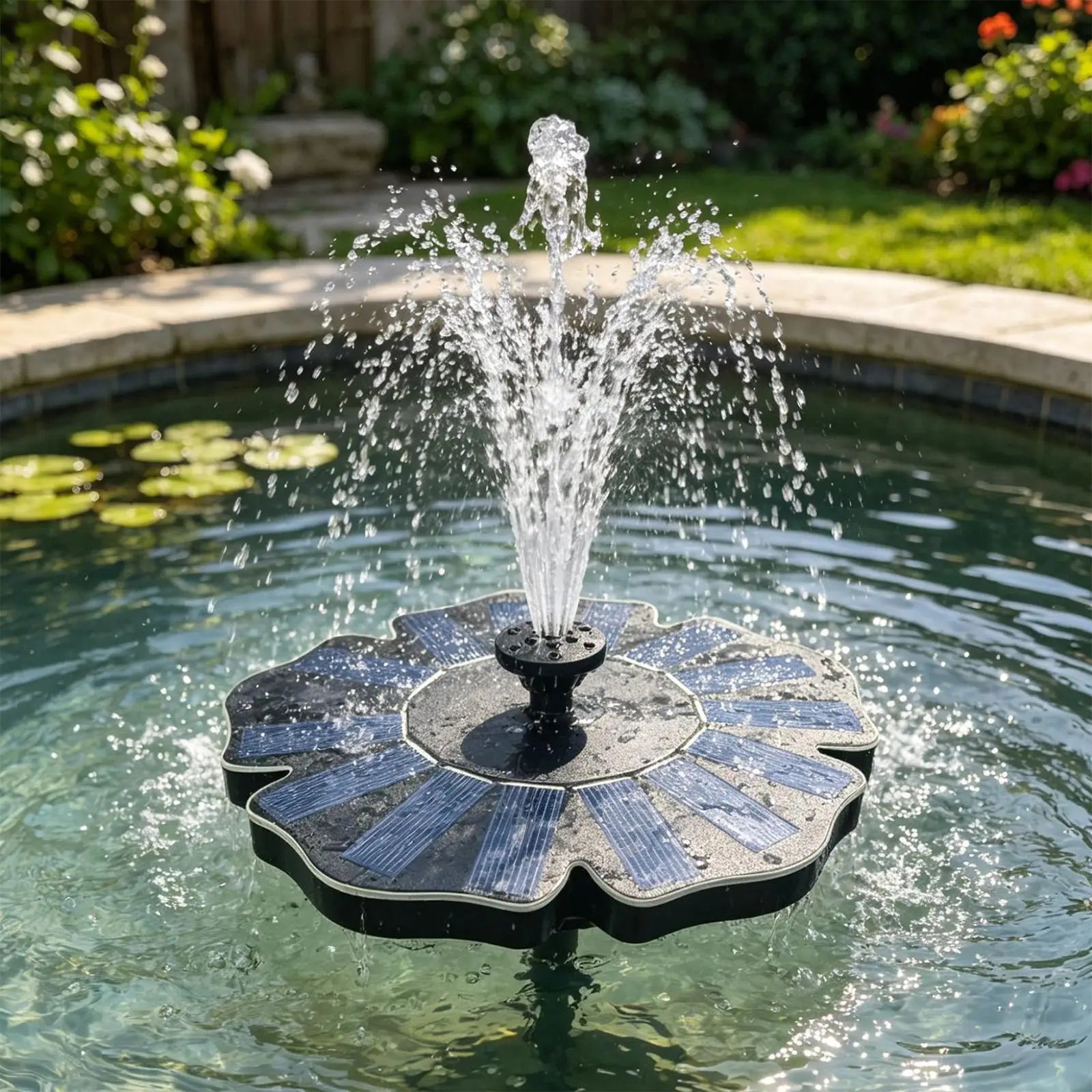 Bird Bath Fountain Flower-shaped Floating Pump 4 Nozzles Solar