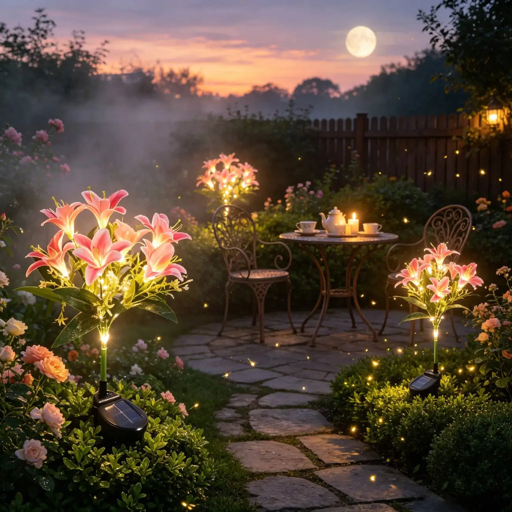 Solar-powered Seven-head Lily-shaped Outdoor Light LED Warm White
