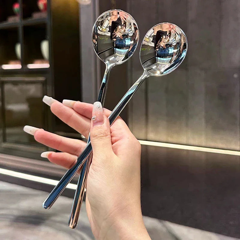 Meal Spoon Stainless Steel Household Dinner Korean Long Handle Zpaxo