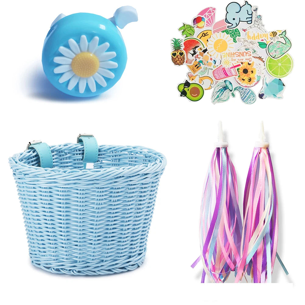 Rainbow Bicycle Basket+bell+tassel+stickers Kid Front Handlebar Zpaxo Sky Blue 1set