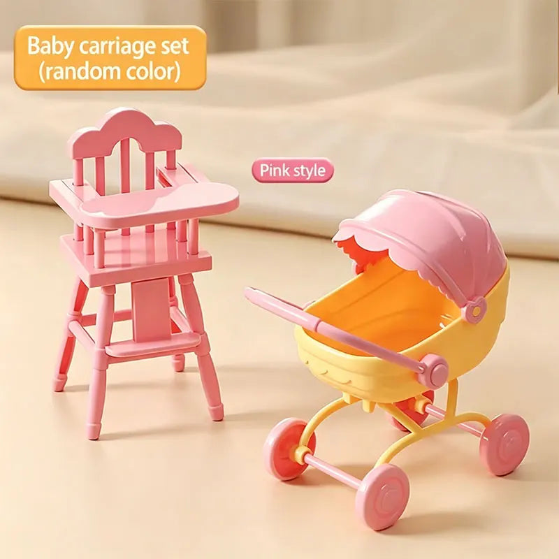 1 12 Miniature Dollhouse Furniture Baby Bed Piano Stroller Dining