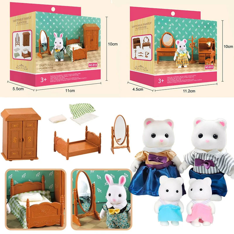 Dollhouse Furniture Bedroom Toy Simulation Forest Rabbit Family Doll