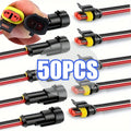 10pcs/5sets 2 Pin Way Connector Waterproof Connectors Male & Female Way 16 AWG Wire for Car Truck Boat Electrical Connector Zpaxo 50PCS-25pair Black