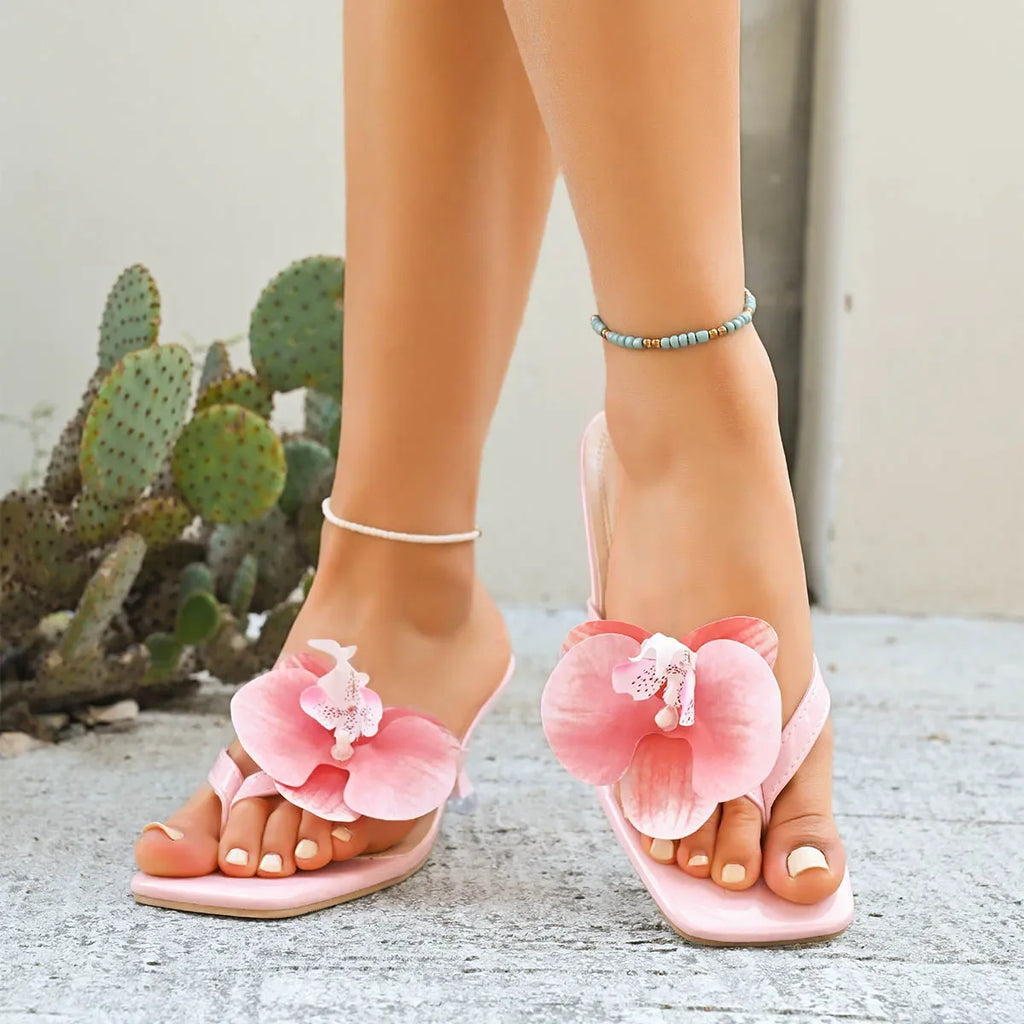 Women Elegant High Heels Sandals Flowers Decoration Peep Toe Sandals Fashion Casual Shoes Outdoor Party Dress Shoes Women Zpaxo Pink 36