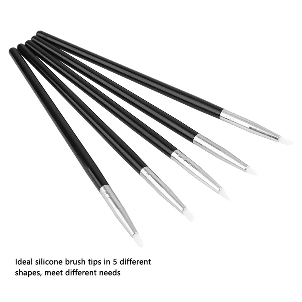5PCS Ultra Soft Silicone Nail Silicone Pen Black Pole 6.7in Nail Art Sculpture Tool Hollow Carving Nail Detail Brush Zpaxo