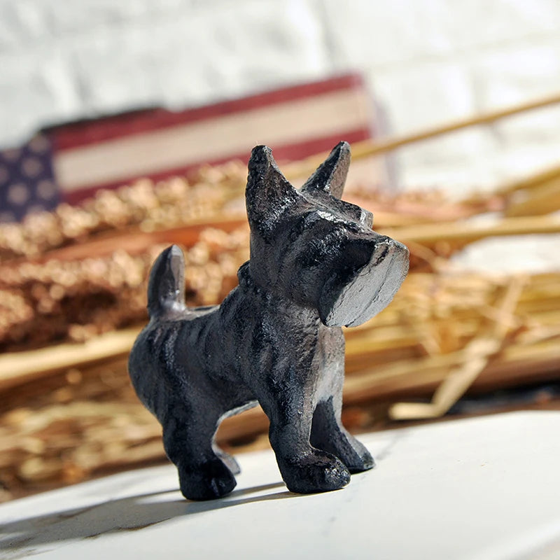 1Pcs Cast Iron Schnauzer Dog Figurine Anime Themed Multipurpose Room Decor Paperweight For Study Indoor Ornament Zpaxo
