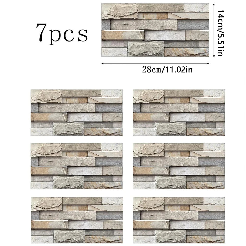 7Pcs Brick Pattern Wall Stickers 3D Peel and Stick Wall Paper Self Adhesive Wall Tile Sticker for Kitchen Bathroom Home Decor Zpaxo J2503260-W-7