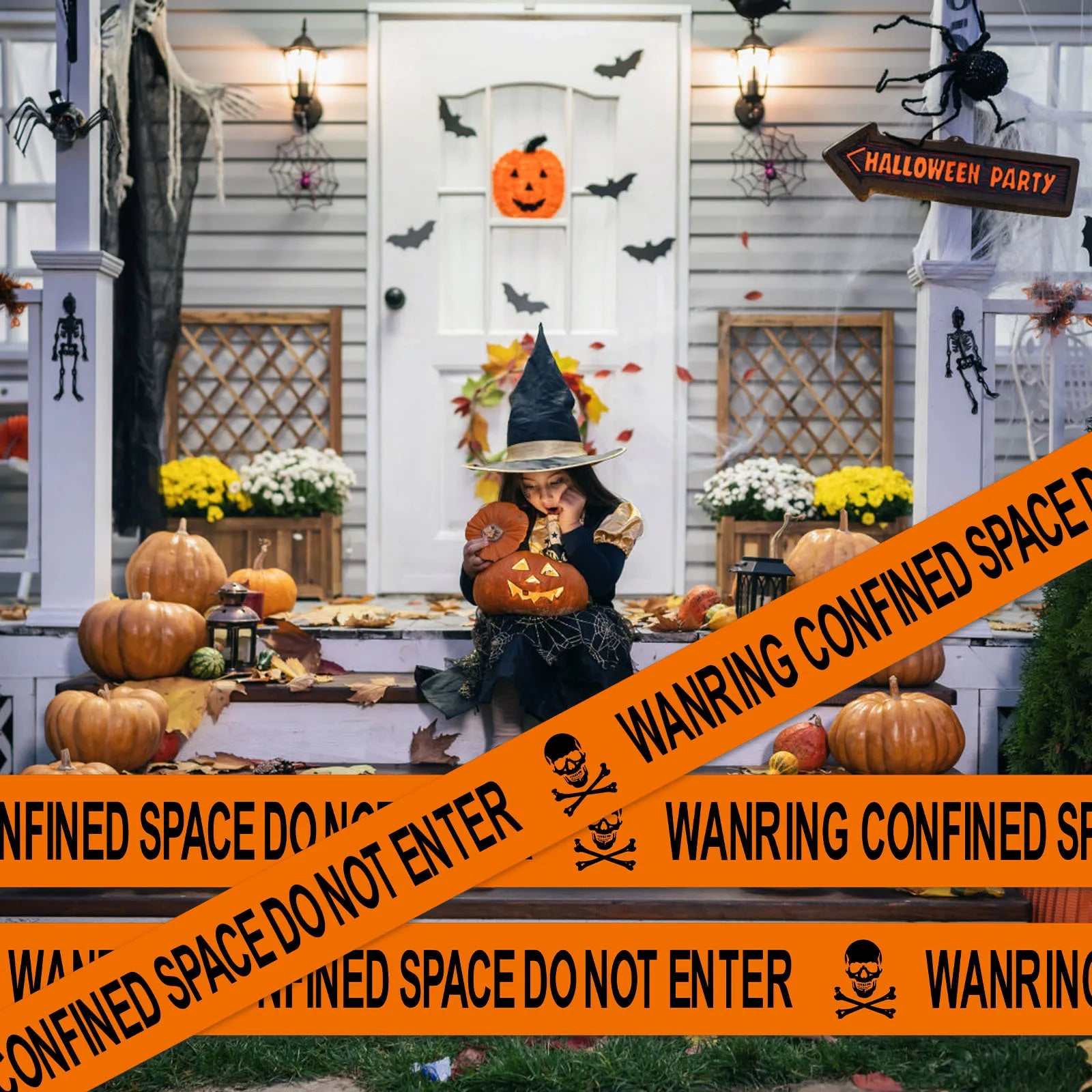 Halloween Warning Caution Tape Fake Blood Splatter Danger Barrier