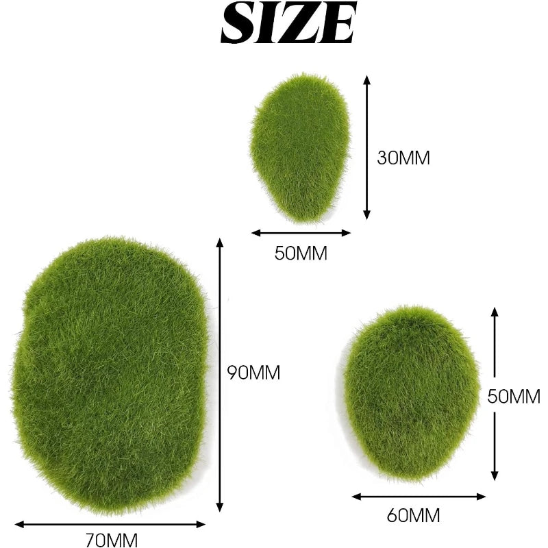 3 Artificial Moss Rocks Decorative Green Covered Stones Fake Decor
