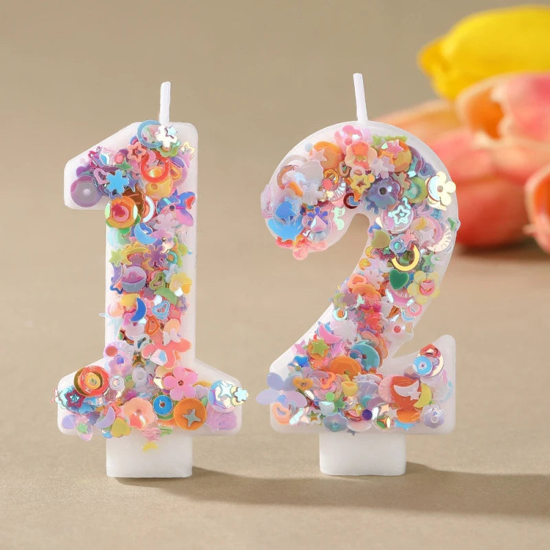 Sequined Flower Number Birthday Candles 0-9 Party Cake Decorations