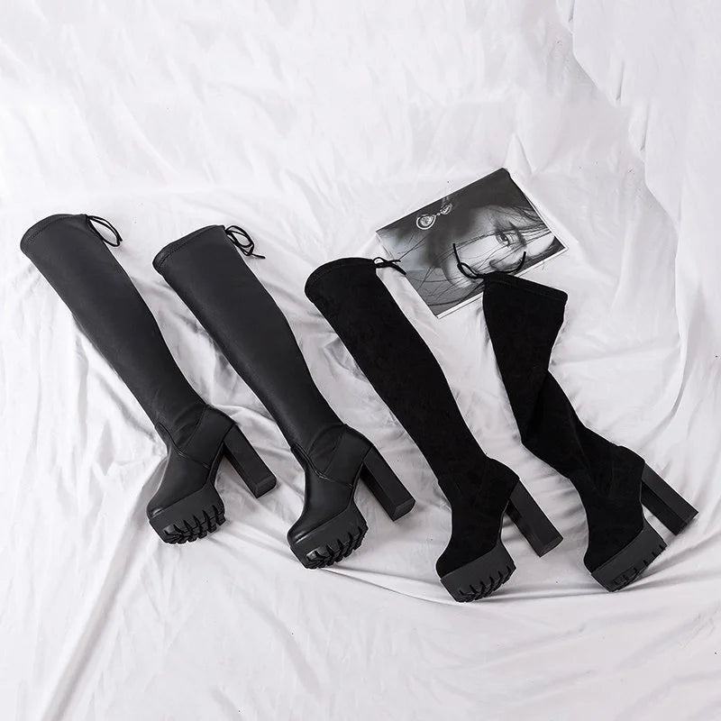 2026 Winter Sexy Knee Boots Tight Stovepipe Knight Suede Round Toe Zpaxo