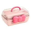Fashion cosmetic storage box, bowknot multi-layer storage box, handheld desktop storage container, made of sturdy plastic. Zpaxo pink