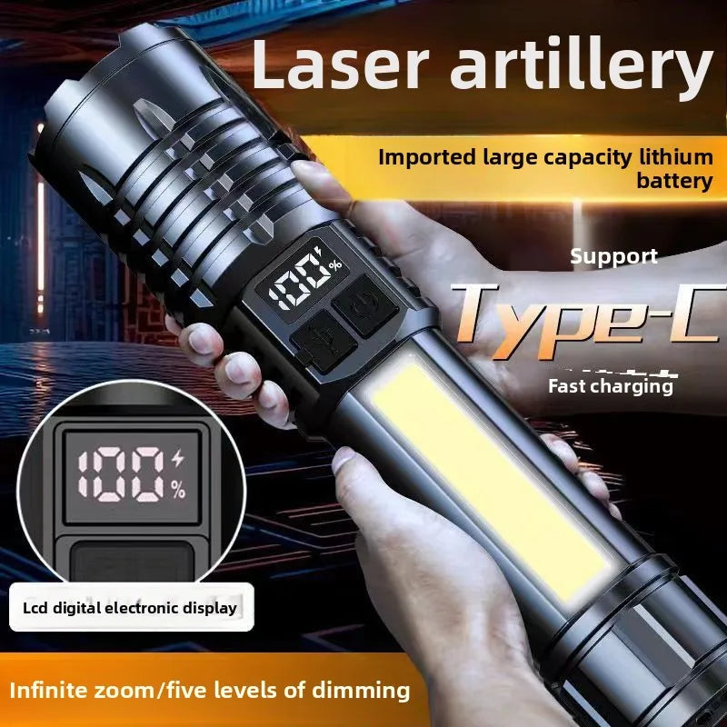 High Power LED Flashlight Type-C Rechargeable Waterproof Torch with COB Side Light Zoom Portable Camping Hiking Lamp Zpaxo