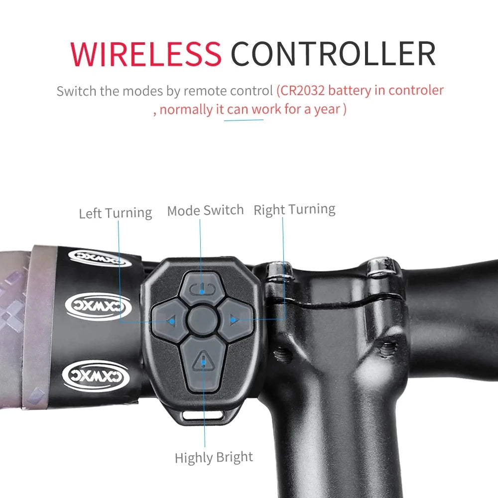 Bicycle Light USB Rechargeable Tail Light Warning Bike Rear Light Smart Wireless Remote Turn Signal Light LED Bicycle Lantern Zpaxo