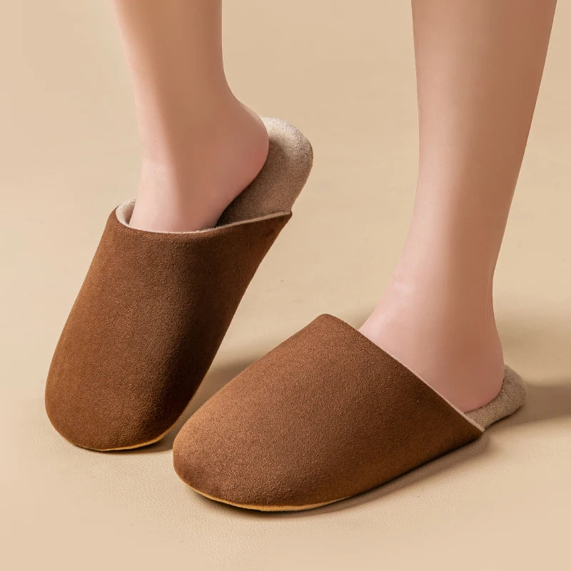 Autumn Winter Simple Suede Slippers Men Non-slip Indoor Bedroom Floor