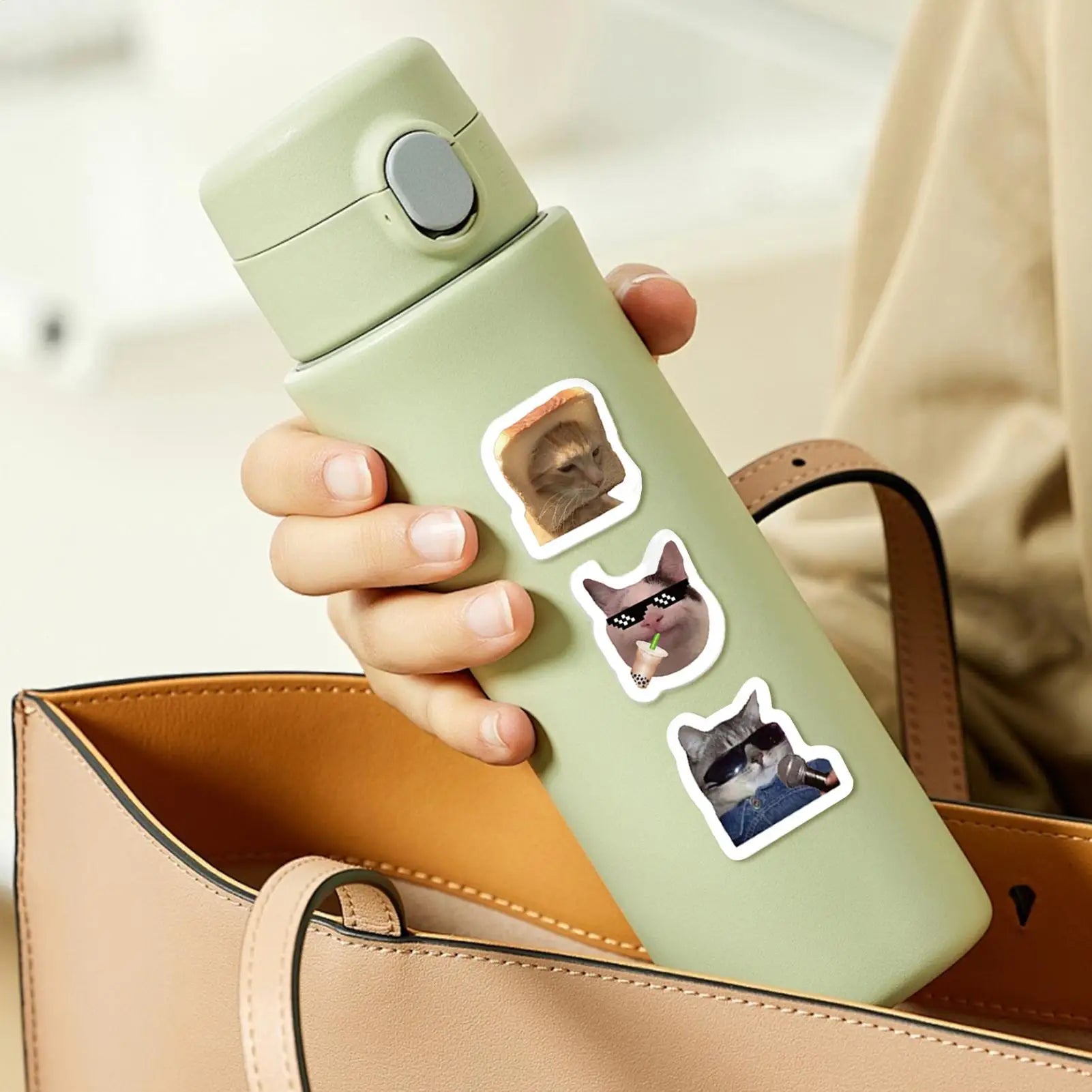 Cat Meme Stickers Cartoon Graffiti Cute Waterproof Sticker Roll