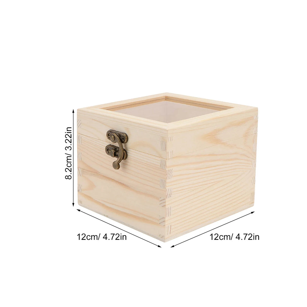 Wooden Box Classic Wood Glass Lid Lock Organizer Keepsake Crafts