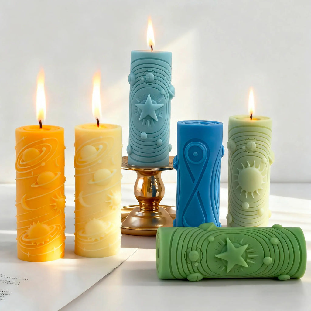 Planet Series Relief Star Sun Moon Candle Silicone Mold Cylindrical Aromatherapy Handmade Soap Gypsum Plaster Mold Home Decor Zpaxo