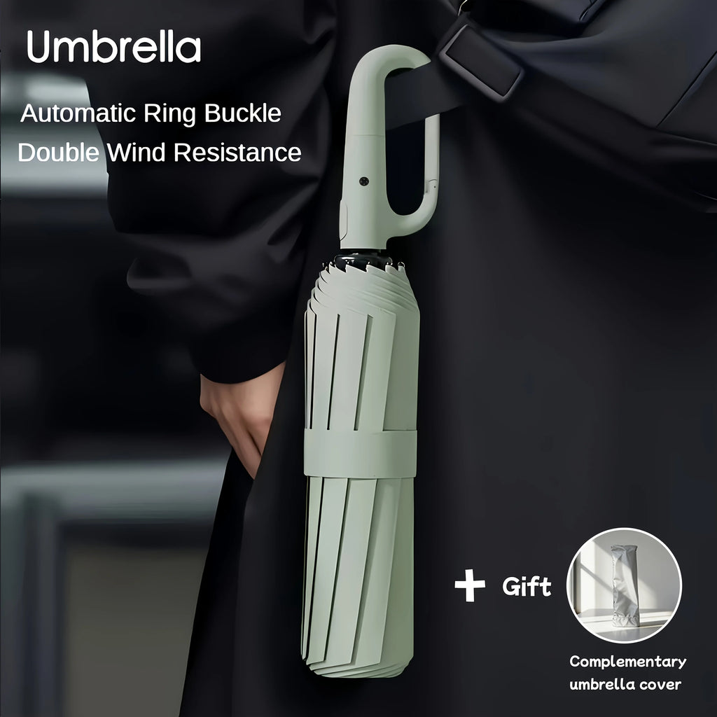 Carabiner Clip, Portable, Hands-free, Automatic Folding Umbrella. Features Reinforced Thickened Windproof Ribs and Canopy Zpaxo