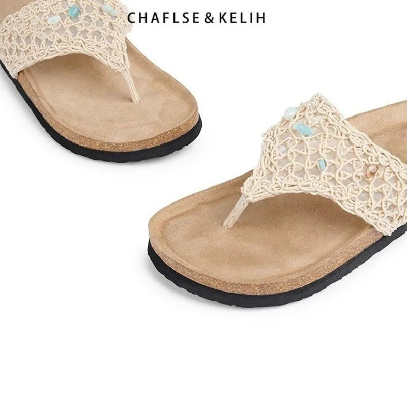 Women's Fashion Trend, Anti Slip, Wear-resistant, Comfortable Soft Bottom, Ethnic Style Flat Heel Flip Flops Zpaxo