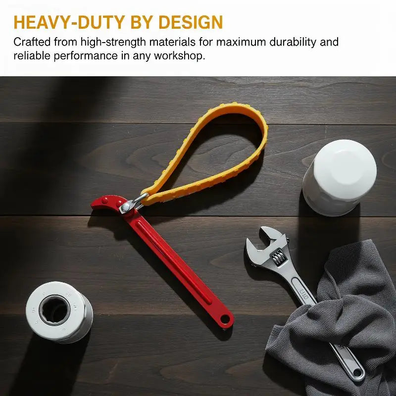 Adjustable Belt Wrench Oil Filter Puller – Rubber Strap Spanner
