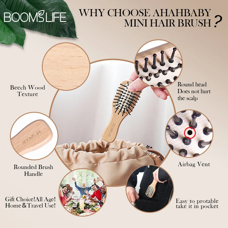 Portable Pocket Hair Comb Mini Hair Brush Salon Styling Small Travel Wide Tooth Comb Wood HairBrush Airbag Head Massage Brush Zpaxo