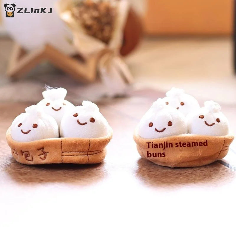 ▶1Pcs Kawaii Xiaolongbao Soft Plush Keychain Cartoon Simulation Food Pendant Chinese Little Bun Keyring Birthday Gift Zpaxo