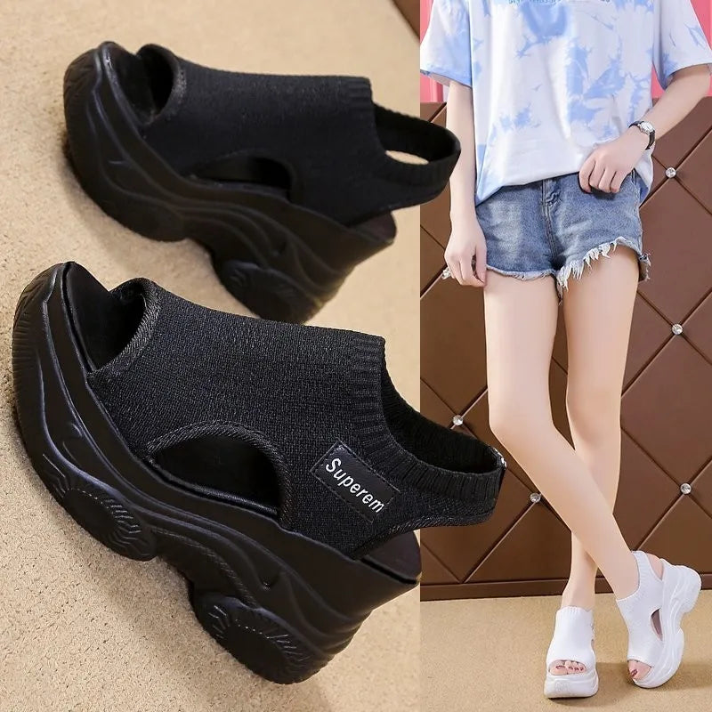 Women's Sandals 2022 Summer Wedge Heel Elastic Cloth Cover Foot Zpaxo