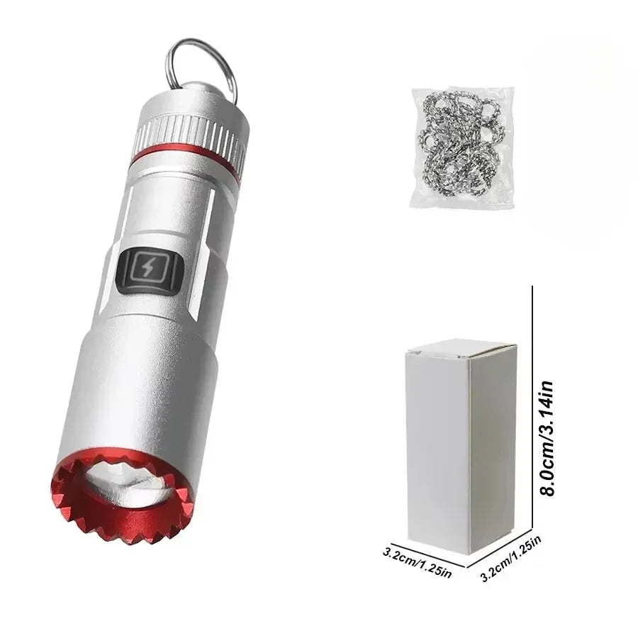 EDC Keychain LED Flashlight & Whistle – USB-C Rechargeable Torch