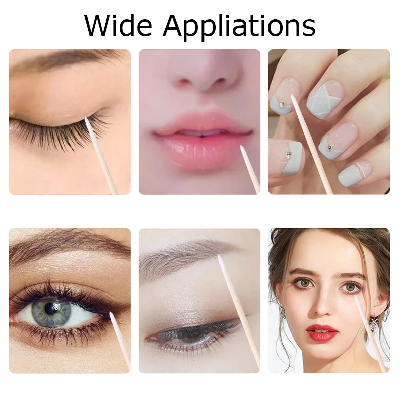 1000/200/100PCS Micro Wood Cotton Swabs Eyelash Extension Cleaning Tools Disposable Cosmetic Brush Buds for Beauty & Makeup Zpaxo