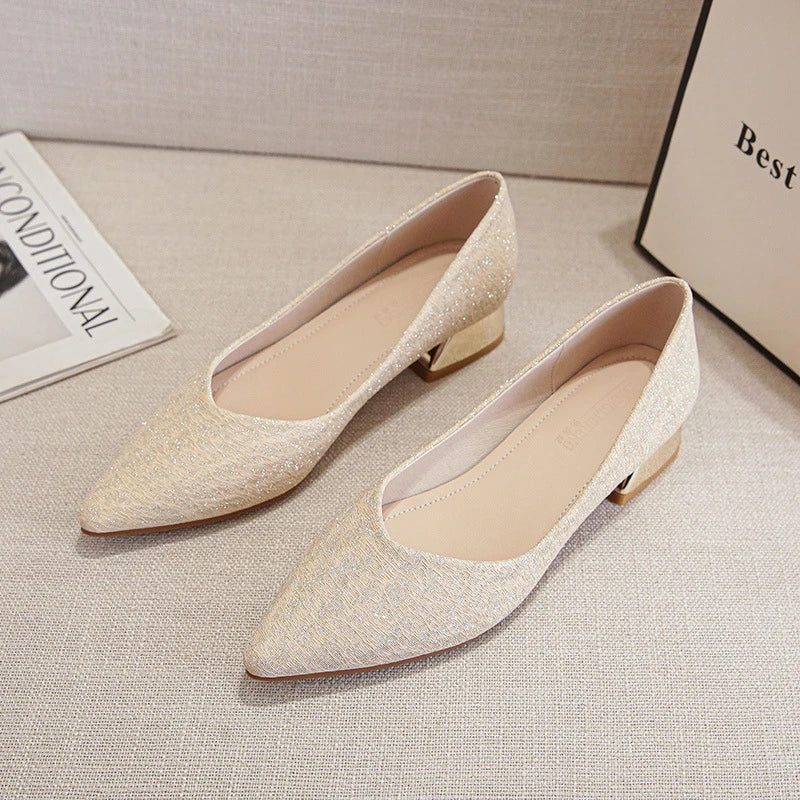 Womens Low Chunky Heel Pumps Solid Pointed Toe 40 43 Shoes 2024 Zpaxo