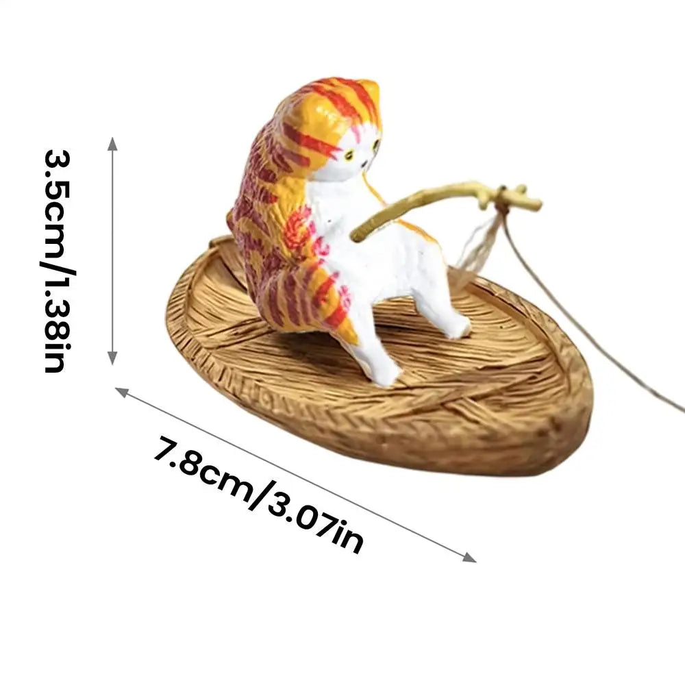 Cute Kitten Fishing Aquarium Ornament Floating Hanging Cat Fish Tank