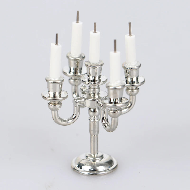 ▶1:12 Dollhouse Candle Holder Miniature Candlestick Doll Accessories Playing House Scene Model Photo Props Kidds Toy Gift Zpaxo silver