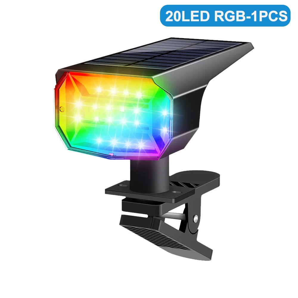 20LED RGB Clip On Solar Light 7 Lighting Modes Color Changing Waterproof IP65 Solar Railing Light For Wall Yard Railing Lighting Zpaxo 20LED-1PCS