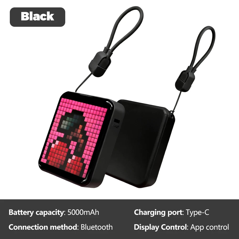 LED Pixel Display Night Light 5000mAh Bluetooth APP Control DIY Table Zpaxo Black