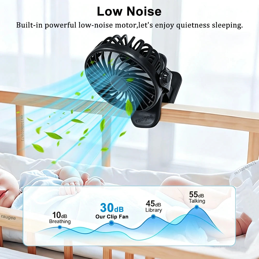 Portable Clip Fan Mini Baby Stroller USB Rechargeable Desk 360 Rotate
