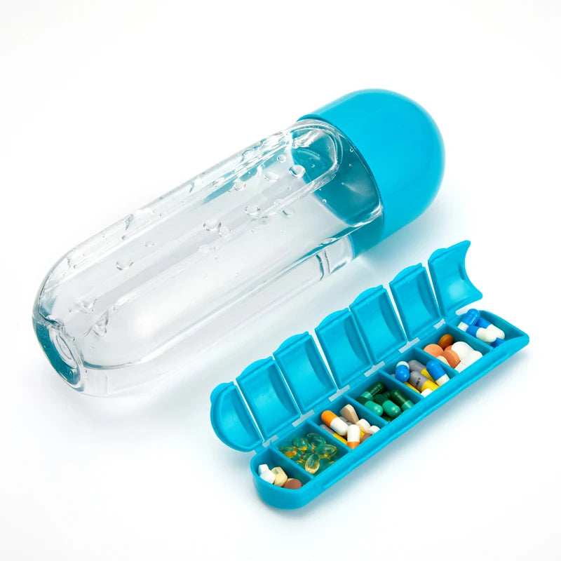 1 7 Grids Medicine Box Water Cup Sports Plastic Bottle Combine Daily