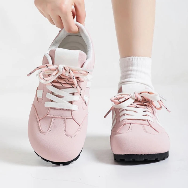Spring Autumn Women's Round Toe Stripe Embellishment Double Tie Zpaxo Pink 41