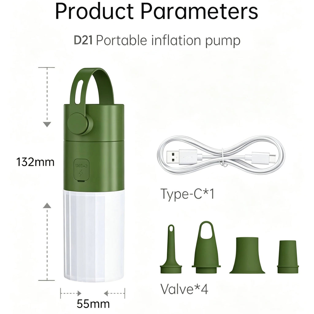 USB Rechargeable Air Pump Camping Light 4 Nozzles Electric Tiny Pool