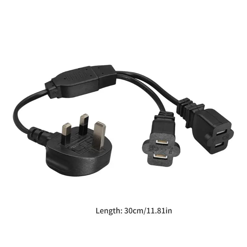 652F Black British 3-Pin Two US 2-Slot Outlet Cord Cable Desk Socket Zpaxo