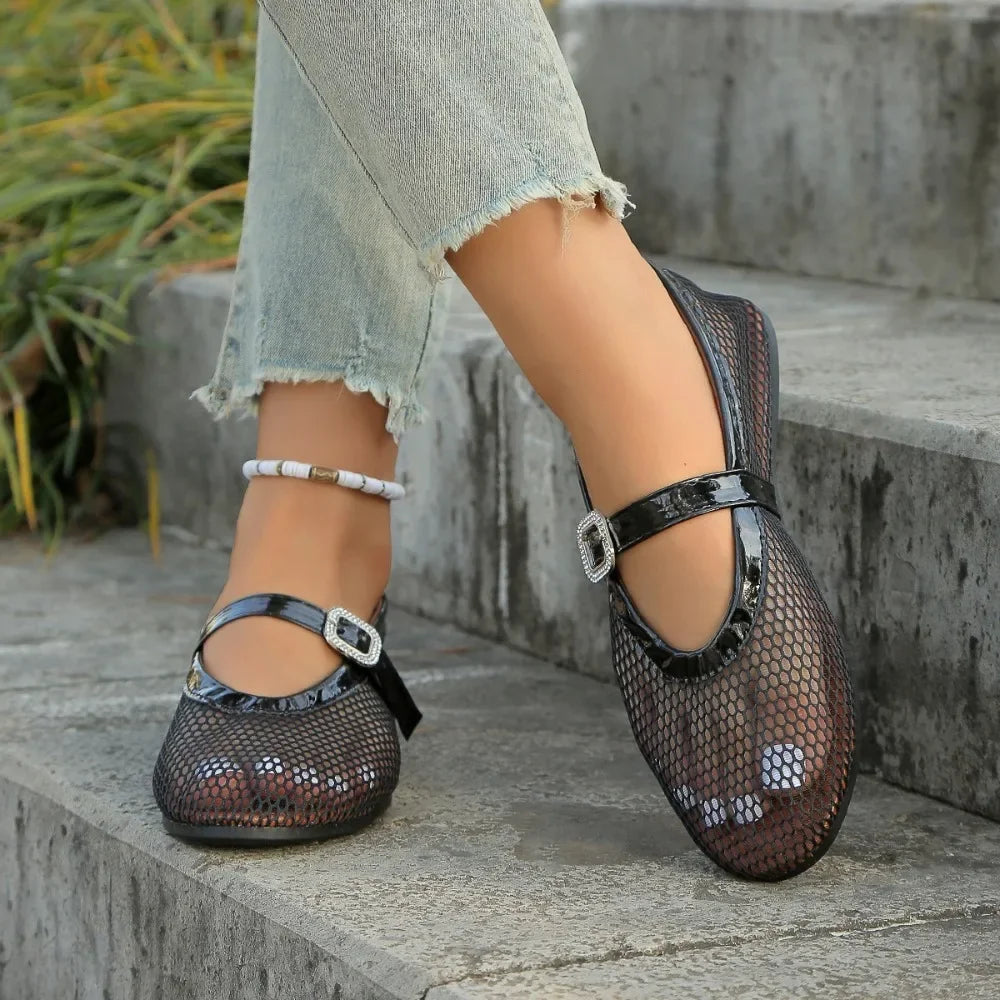 Round Head One Buckle Strap Ballet Shoes Women's Soft Bottom Flat